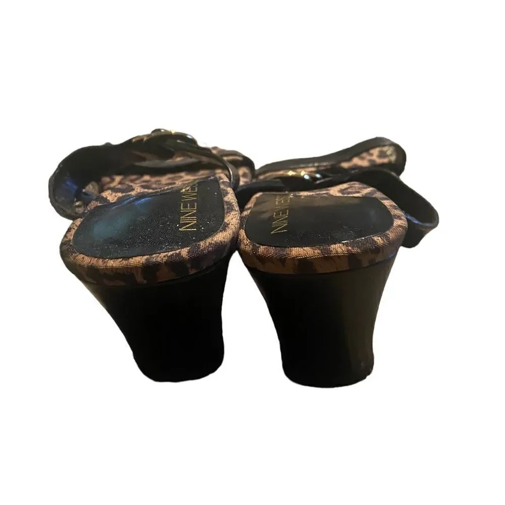 Nine West size 8.5 medium leopard sandals with low heel excellent  condition